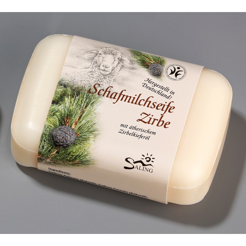 Schafmilchseife Zirbe 100g mit Banderole, BDIH zertifiziert // Saling