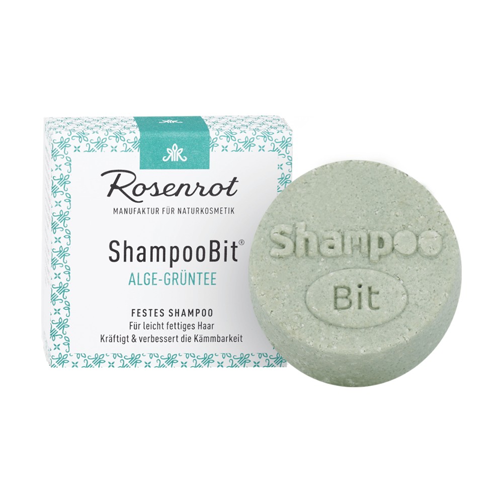 festes ShampooBit® Algen-Grüntee - 55g - in Schachtel // Rosenrot Naturkosmetik