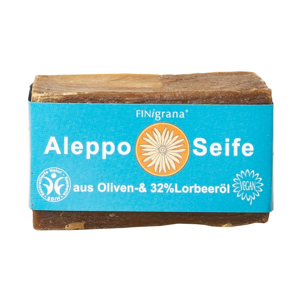 FINigrana Aleppo Seife, Olive & 32% Lorbeeröl, 165g traditionell handgeschnitten // FINigrana® Naturkosmetik
